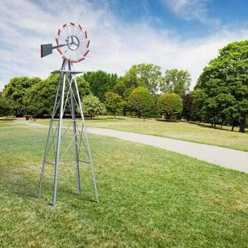 8 ft Tall Windmill Ornamental Wind Wheel-Silver