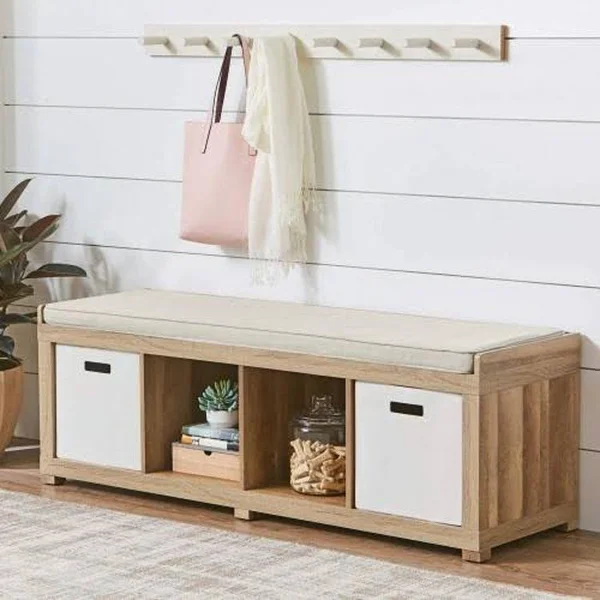 Better Homes and Gardens 4-Cube Organizer Storage Bench, Weathered, Grey