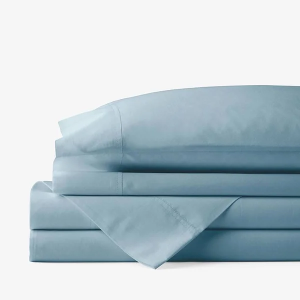 The Company Store Company Cotton 3-Piece Blue Smoke Solid 300-Thread Count Cotton Percale Twin XL Sheet Set