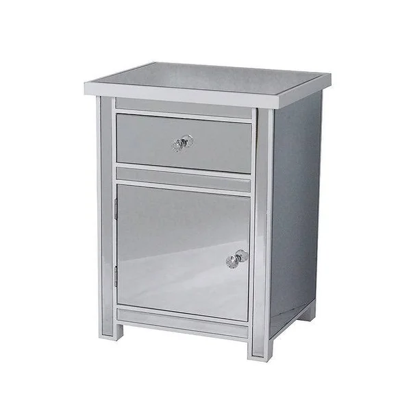 Wood Finish Mirrored Glass Drawer Cabinet - Antique White