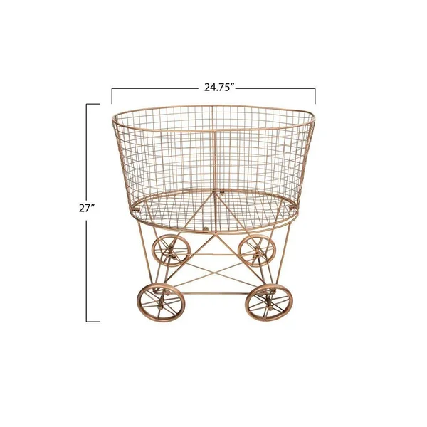 Creative Co-op Vintage Metal Laundry Basket with Wheels - Copper