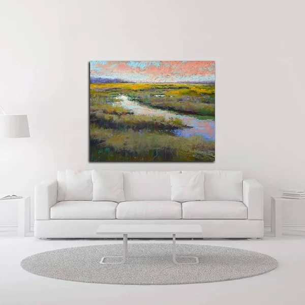 18x22 x 22x22 A Glimmer on The Marsh by Alejandra Gos Print on Canvas