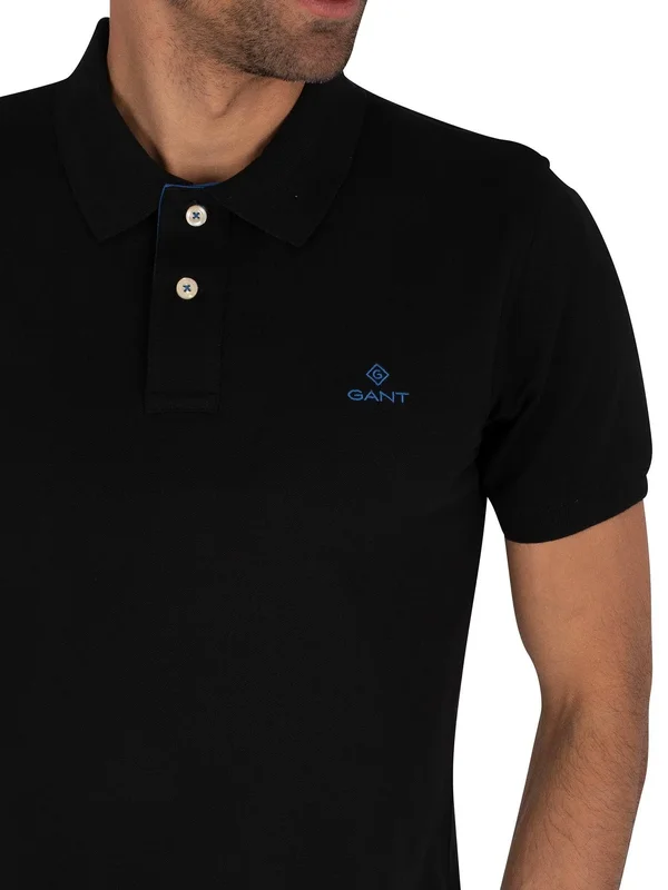Gant Contrast Collar Pique Rugger Men's Polo Shirt - Black