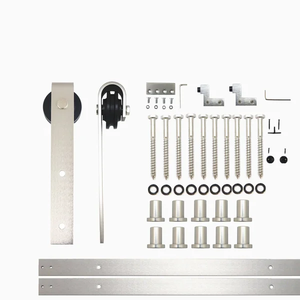 Homacer 156-in Brushed Nickel Interior/Exterior J-Strap Barn Door Kit - YT1DNZ156C