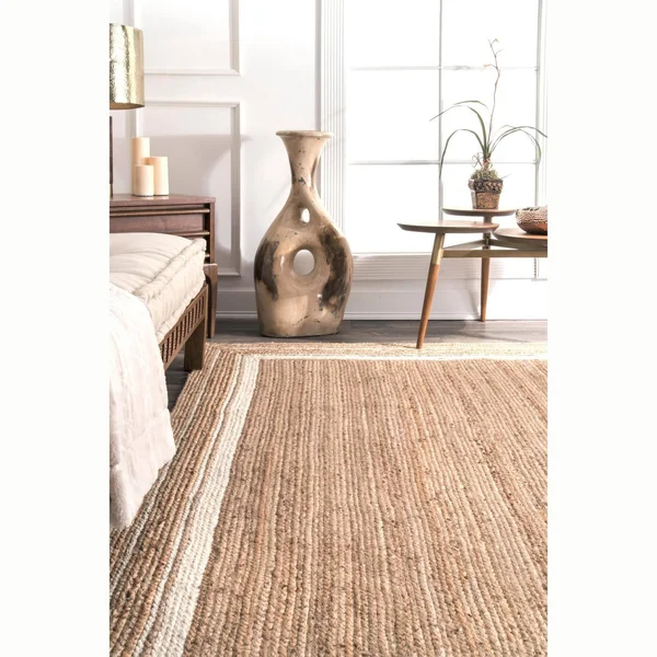 nuLOOM Rikki Braided Border Jute Area Rug, 4& x 6& Oval, Off-White