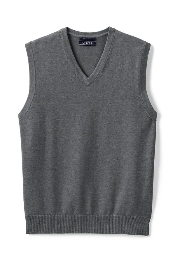 Men's Tall Fine Gauge Supima Cotton Sweater Vest - Lands& End - Gray - M