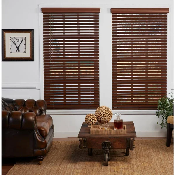 Perfect Lift Window Treatment 20 x 64 in Cordless Faux Wood Blind Room Darkening Window Privacy Shade Dark Oak