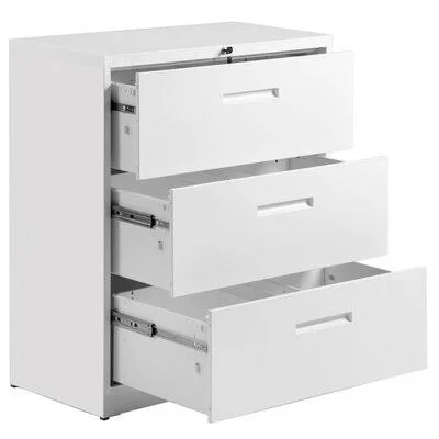 Lateral File Cabinet Lockable Heavy Duty Metal 3 Drawer File Cabinet Inbox Zero Color: White