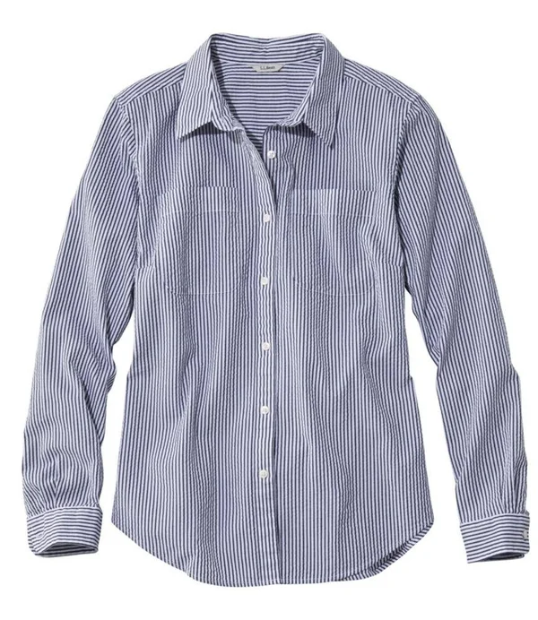 Women's Vacationland Seersucker Shirt, Long-Sleeve Blue Small, L.L.Bean