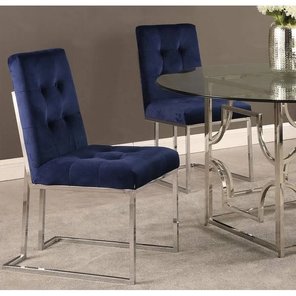 Silver Orchid Pagay Upholstered Dining Side Chairs (Set of 2) - Blue/ Silver
