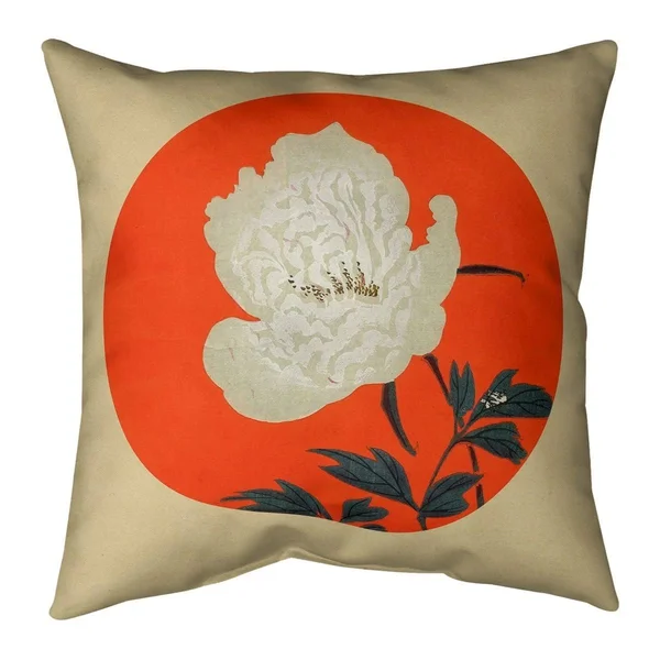 Vintage Japanese Flower Painting Indoor/Outdoor Pillow - 16 x 16 - Rainbow - UV Resistant