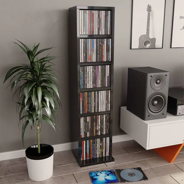 vidaXL CD Cabinet High Gloss Gray 8.3x22x7.9x22x34.6x22 Chipboard