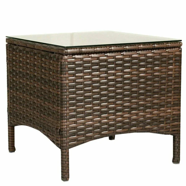 Costway 5 PCS Rattan Wicker Furniture Set Sofa Ottoman with Brown Cushion Patio Garden Yard