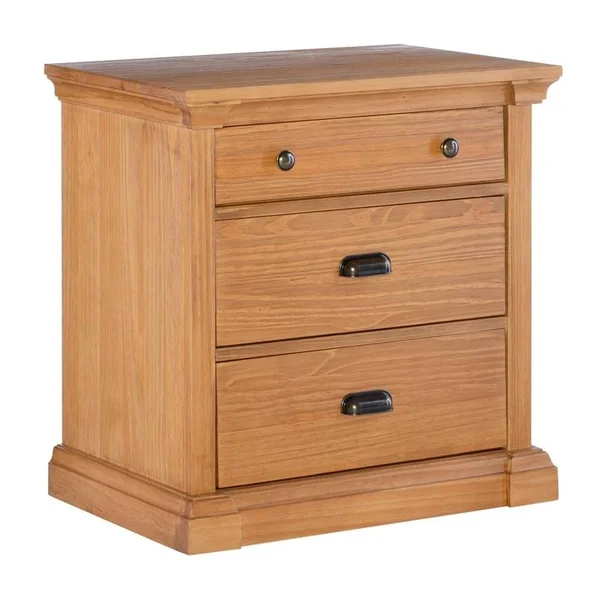 Linon Roberts Three Drawer Wood Nightstand in Dark Honey Brown