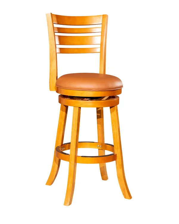 Dty Indoor Living Granby 4-Slat Back Bonded Leather Swivel Stool - 30x22 Bar Stool, Natural Finish, Saddle Leather Seat