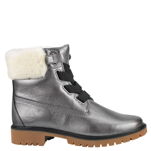 Timberland Women's Jayne Authentic Shearling Waterproof Boot - Size: 8.5, Dark Grey Metallic Leather