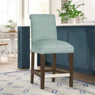 Donald 26x22 Counter Stool Red Barrel Studio Leg Color: Brown Cherry - Upholstery Color: Tan
