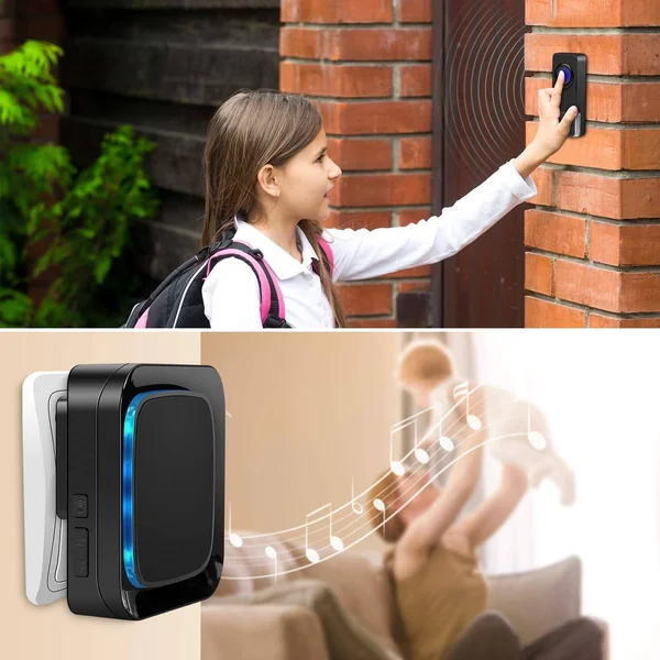 Wireless Doorbell Coolqiya Door Bell Chimes Kit with 3 Plugin Receivers and 2 Remote Waterproof Push Buttons No Battery Required