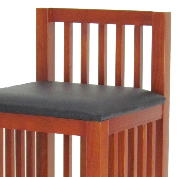 Benjara Wooden Barstool with Block Legs and Low Slatted BACK, Brown