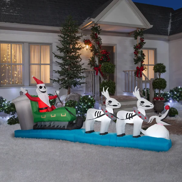Gemmy Colossal Airblown Inflatable Jack Skellington Sleigh Scene