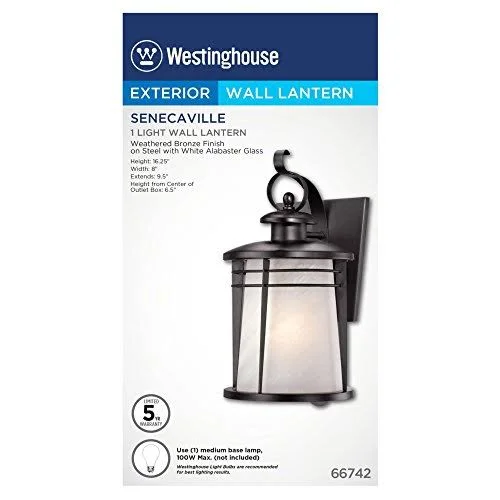 Westinghouse 6674200 Senecaville One-Light Wall Lantern, Weathered Bronze Finish