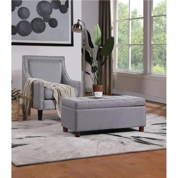 Storage Bench Tufted Linen Fabric Ottoman Storage Bench - Beige