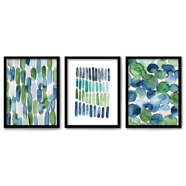 Americanflat Triptych Wall Art Beach Glass Abstract by Lisa Nohren - Set of 3 Black Framed Prints - Size: 22 x 28, Green