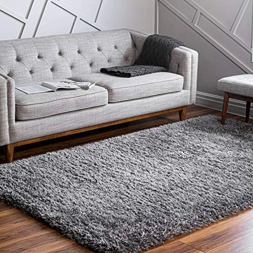 Infinity Collection Solid Shag Area Rug by Rugs.com – Smoke 7& x 10& High-Pile Plush Shag Rug Perfect for Living Rooms - Bedrooms