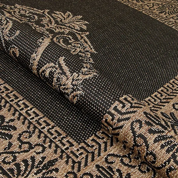 Couristan Recife Antique Medallion Area Rug - 8&6 inch Round, Black-Cocoa