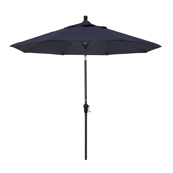California Umbrella 9 ft. Aluminum Market Auto Tilt Bronze Patio Umbrella in Navy Blue Olefin