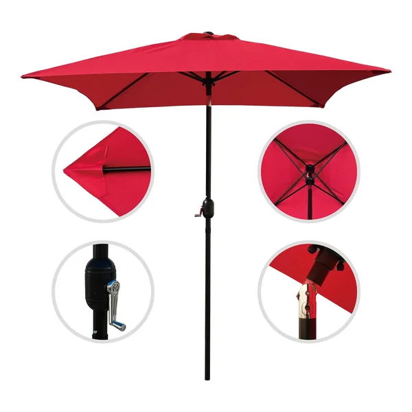Davee Furniture 6.5& Square Patio Umbrella Outdoor Table Market Umbrella with Tilt/Crank - 4 Ribs (Red)