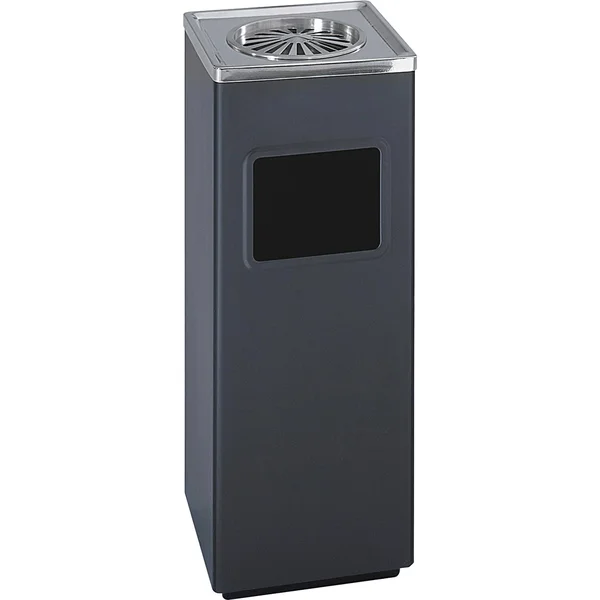 Safco Ash &n Trash Sandless Urn, Square, Stainless Steel, 3gal, Black-Chrome