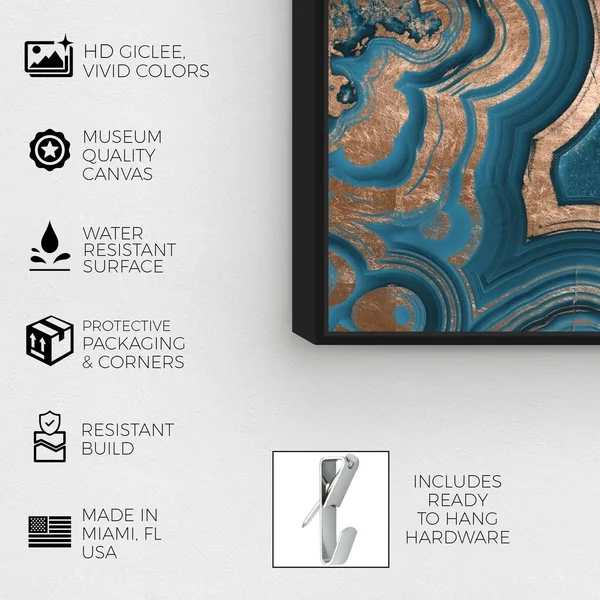 Oliver Gal Abstract Wall Art Framed Canvas Prints &Dreaming About You Geode& Crystals - Blue - Bronze (24 x 16 - White)