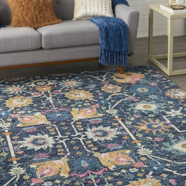 7 x 10 Navy Blue Floral Buds Area Rug