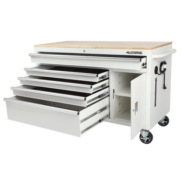 Husky 56 in. W 5-Drawer 1-Door, Deep Tool Chest Mobile Workbench in Gloss White
