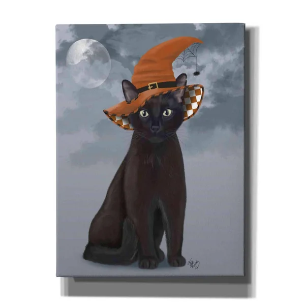 Epic Graffiti &Halloween Black Cat in Witches Hat& by Fab Funky Canvas Wall Art, 18x22x26x22
