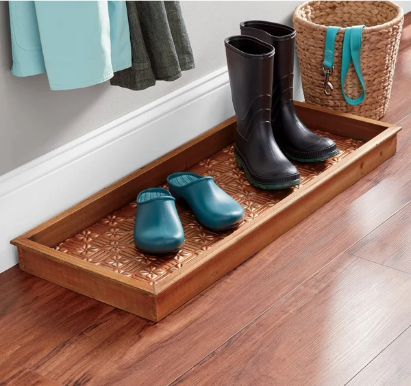 Boot Tray, Metal/Wood, Brown