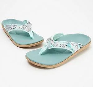 Spenco Orthotic Thong Sandals - Yumi Tropical, Size 8 Medium, Mineral Blue