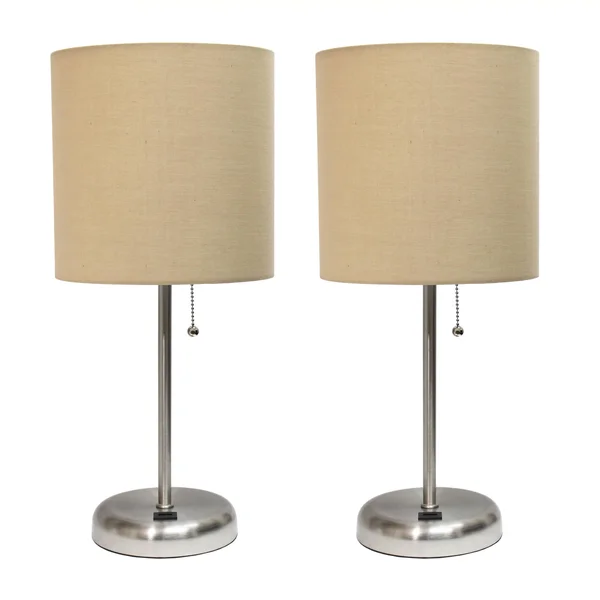 Limelights Stick Lamp with USB Charging Port and Fabric Shade 2 Pack Set - Tan