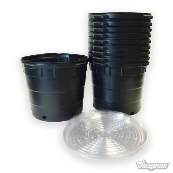 Viagrow 10 gal. Round Plastic Nursery Pots with Saucers (10-Pack)