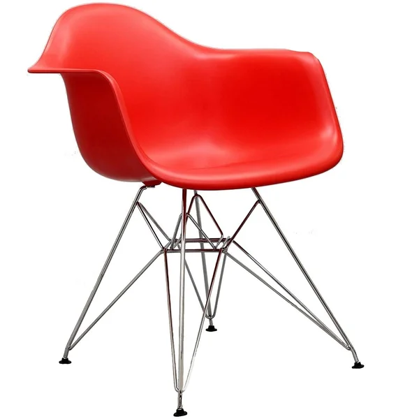 Modway Paris Mid-Century Modern Molded Plastic Armchair in Red