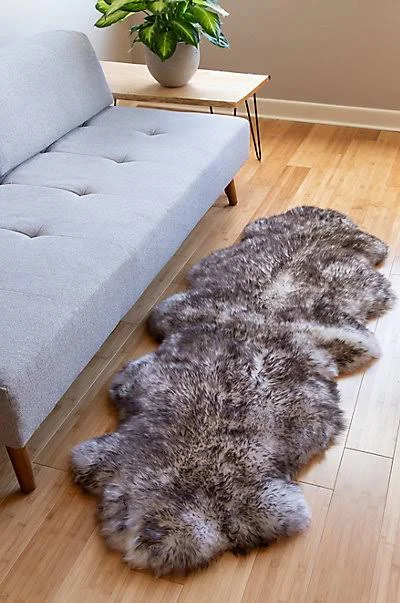 2-Pelt (2& x 6&) Premium Australian Sheepskin Runner Rug, Wolf Tipped, Overland