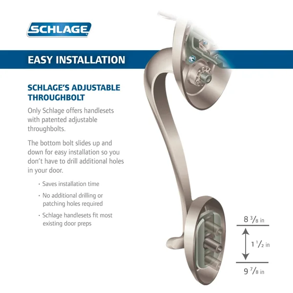 Schlage F62-ADD-GEO Addison Double Cylinder Handleset with Georgian - Satin Nickel