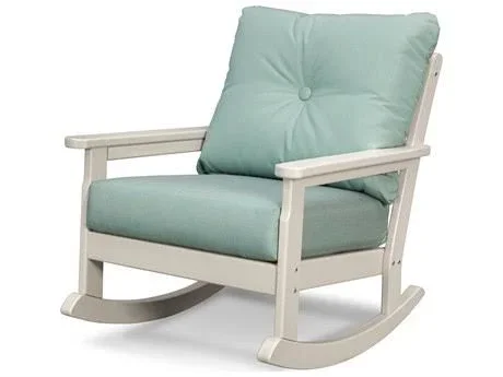 POLYWOOD Vineyard Recycled Plastic Lounge Chair White POLYWOOD - Spectrum Indigo Cushion - 190609077623