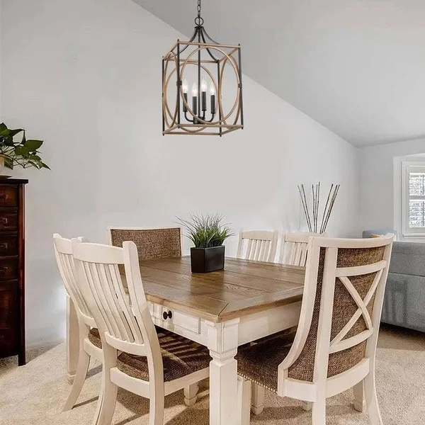 Modern Farmhouse 4-Light Chandelier Cube Candle Pendant Lights for Dining Room - L12.5x22x W12.5x22x H 23.5x22