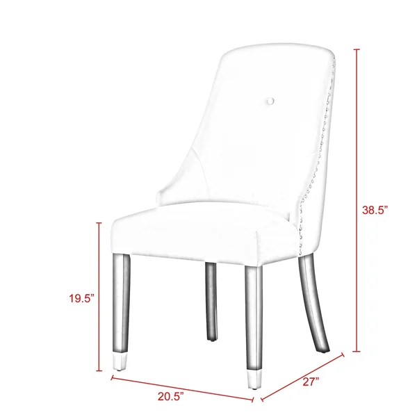 Inspired Home piers Leather PU or Velvet Dining Chair Single Tuft (Set of 2) Light Grey/Silver Chrome Finish Velvet