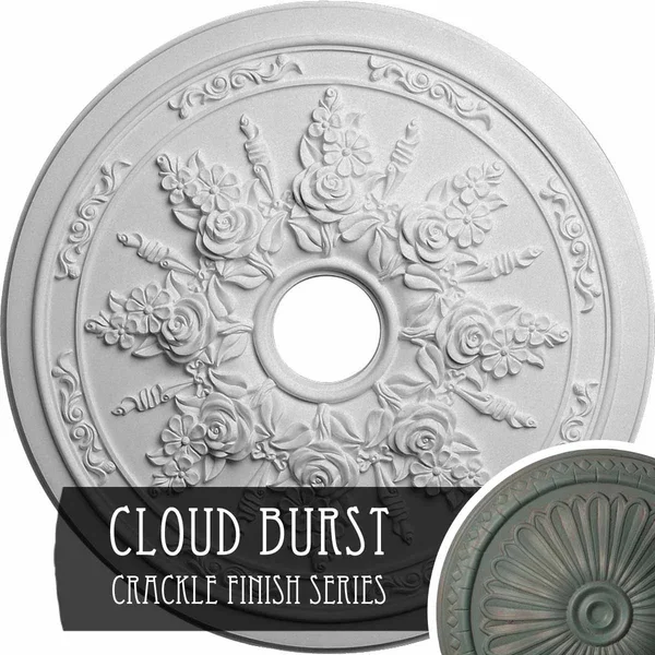 23 5/8x22OD x 4x22ID x 1 1/2x22P Rose and Ribbon Ceiling Medallion (Fits Canopies Up to 4x22) - Hand-Painted Cloud Burst Crackle