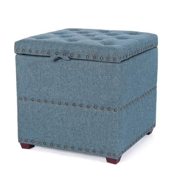 Homebeez Fabric Upholstered Square Storage Ottoman with Removable Lid (Green)