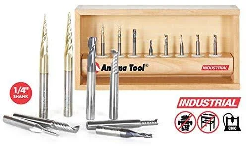 Amana AMS-135 8-Pc Specialty Aluminum - Plastics \& Stainless Steel Cutting CNC Router Bit Collection, 1/4 inch Shank