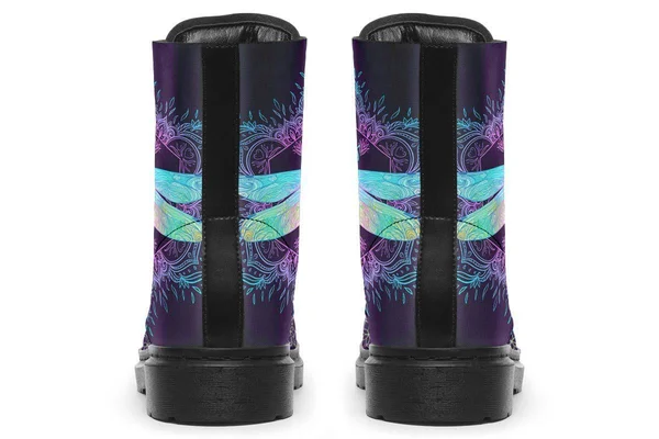 Dragonfly Mandala Boots - Purple and Blue Boots, YesWeVibe Men's Boots, Black Sole, US 13, EU48
